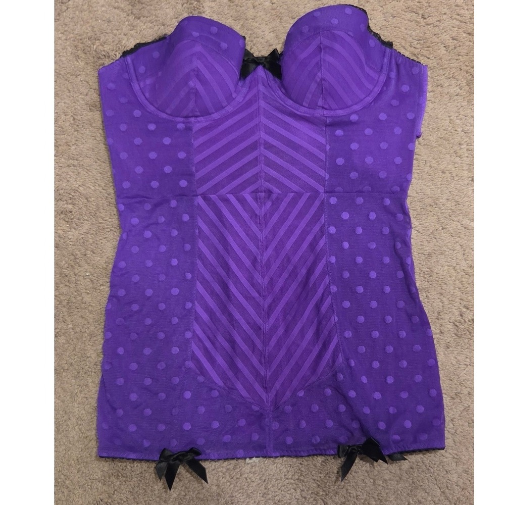 Victorias Secret Sexy Little Things Bustier 36C Purple Corset Polka Dot Y2K 2011
